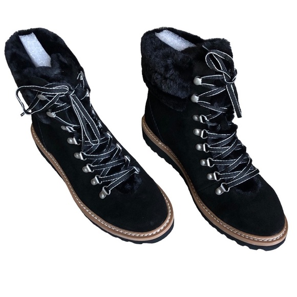 Splendid NWT Evita Lace Up Suede Faux Fur Trim Winter Boot Black Size 10 - Picture 7 of 15